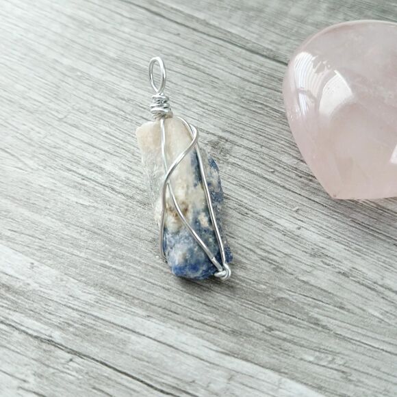 Sodalite Crystal Gemstone Pendant Wire Wrapped 1.75" - Picture 1 of 4